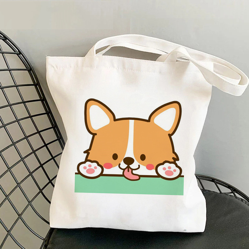 Cute Corgi Corgi Perro Perro Perro Impresión Canvas Bolsa de hombro Bolsa de mano de estudiantes en stock