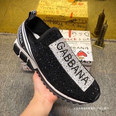 D家男女情侣款运动休闲鞋套脚烫钻男式时尚潮流鞋欧美走秀款跨境