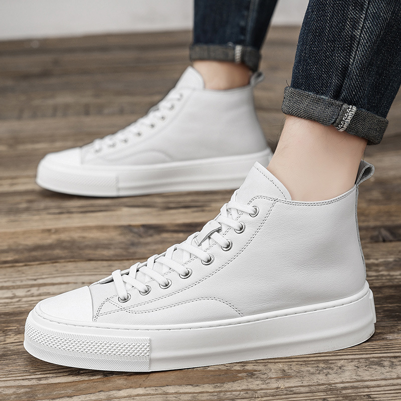 Men's Genuine Leather High Top Board Shoes With Latex Insole_voghion.com