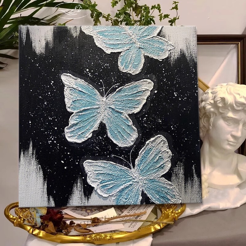 インスタイル蝶のテクスチャ油絵リビングルームテレビキャビネット装飾絵画デスクトップキャビネット絵画寝室のベッドサイド吊り壁画|undefined