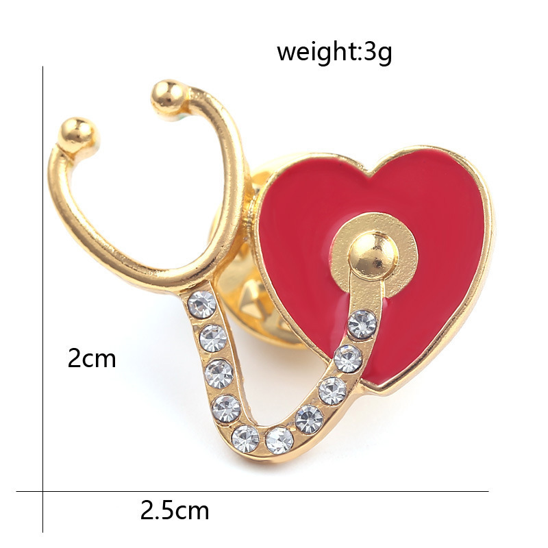 Europeo y americano joyería serie médica metal esmalte broche estetoscopio ECG masculino y femenino doctor enfermera insignia
