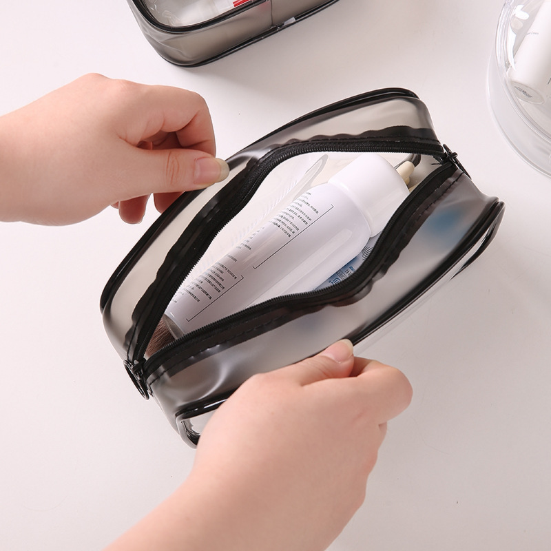 Bolsa de cosméticos de PVC ecológica, bolsa de almacenamiento simple y portátil con doble cremallera, bolsa de aseo de viaje impermeable de gran capacidad