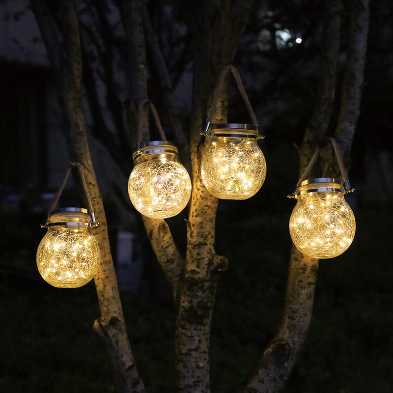 太陽能裂紋燈戶外庭院玻璃掛燈 20LED庭院花園裝飾許願氛圍球燈