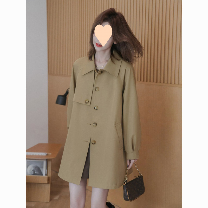 Le Marais Leisure Korean Collar Loose Khaki Short Windbreaker for Women 2025 Autumn New Arrival Petite Figure Style Outerwear