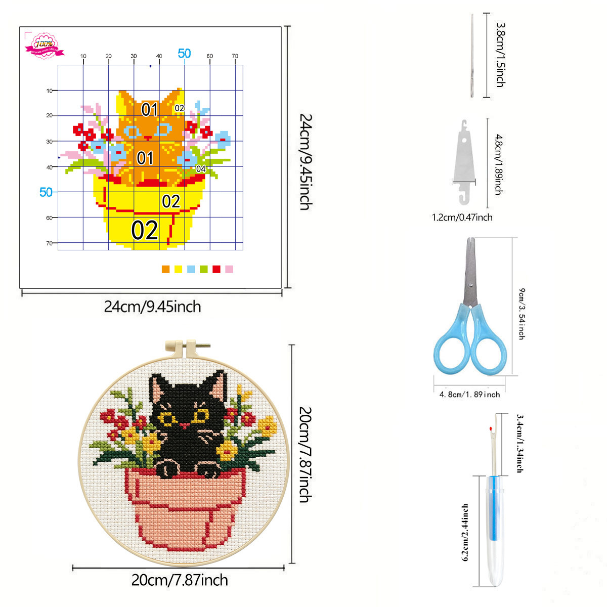 Fábrica directa de bordado cruzado transfronterizo Amazon tres pequeños gatos negros pequeños kits de bordado simple DIY