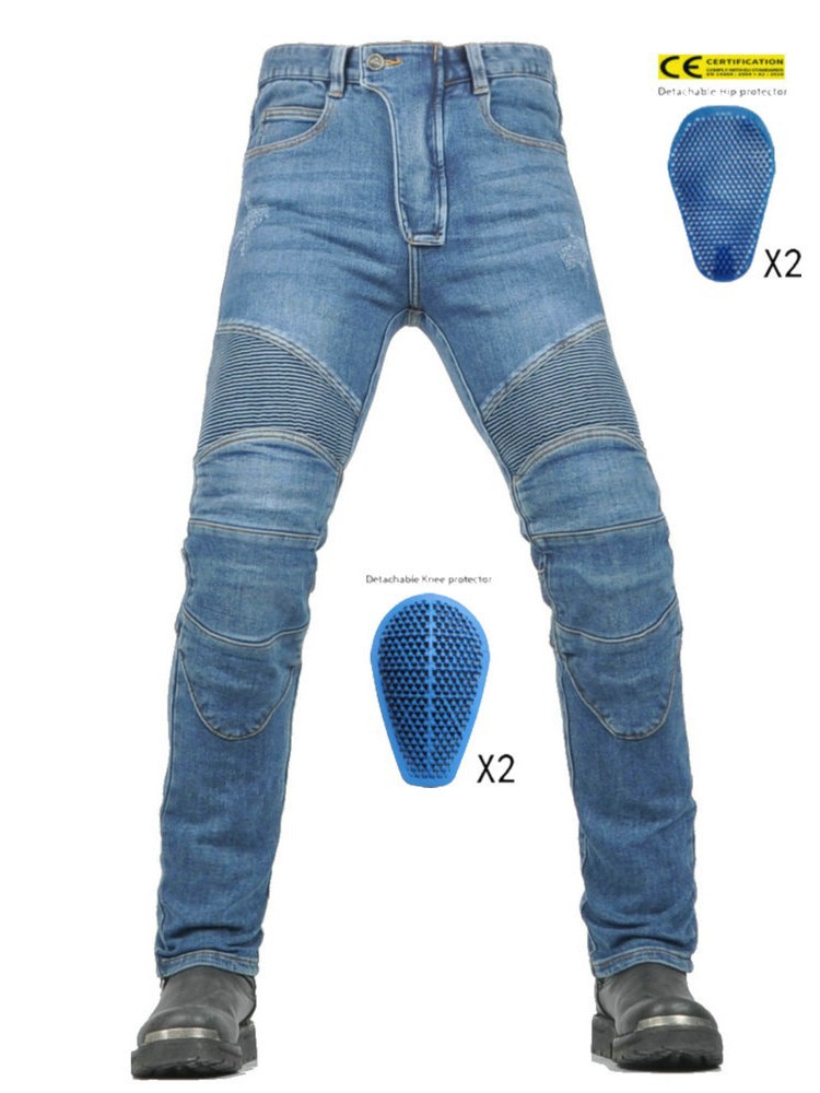 VOLERO Wo Lei Gong Pantalones de ciclismo de motocicleta Hombres y mujeres Pantalones de mezclilla Harley de motocicleta anti-caída de cuatro estaciones para protección de silicona