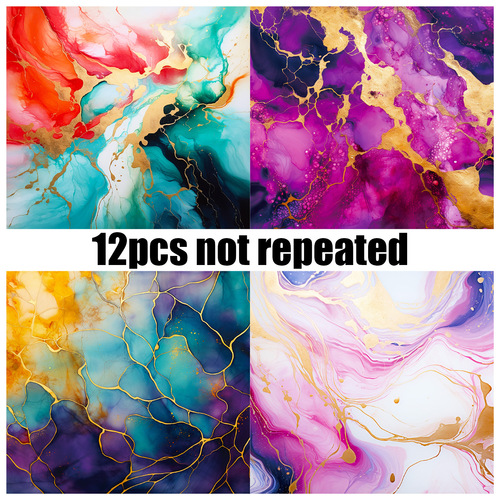 跨境12张/包紫绿鎏金素材纸ins风流行轻奢手工相册diy手帐素材纸