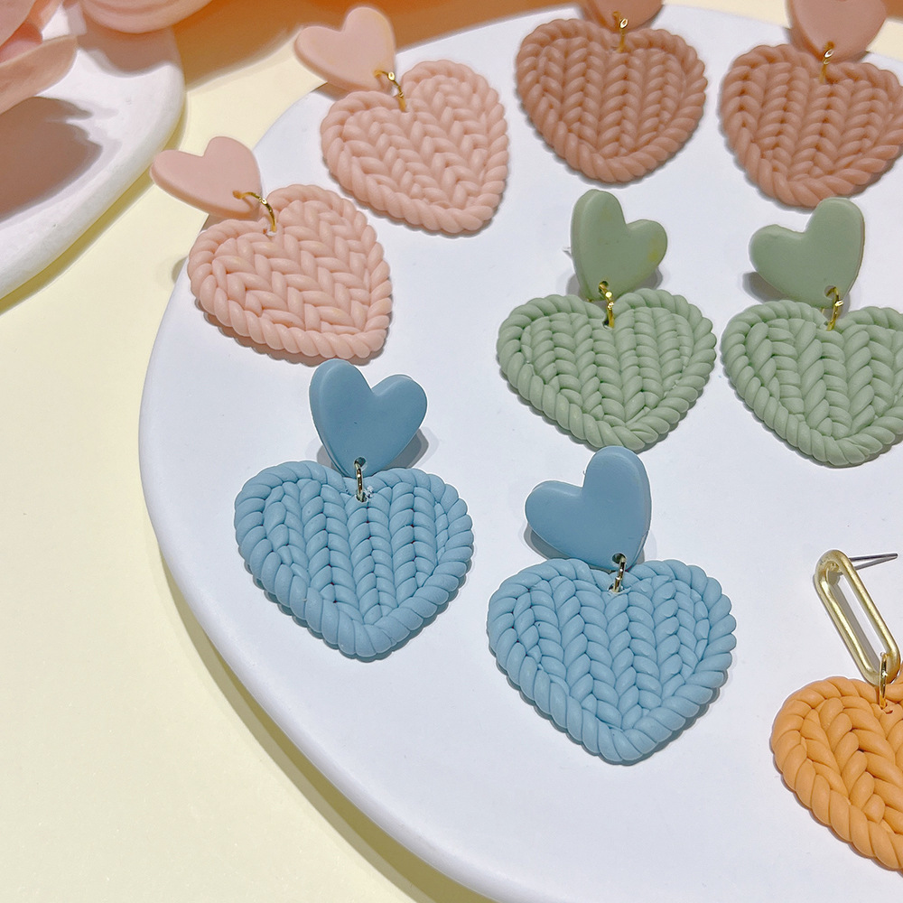 11g Weight Drop Earrings Classification 1 Pair Quantity Daily Occasion soft clay Material Heart Shape Pattern Women'S Gender Handmade Design Simple Style Style Simple Style Heart Shape Soft Clay Handmade Women's Drop Earrings 1 Pair 1