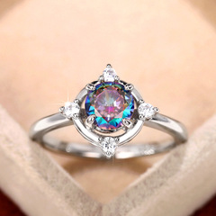 Cao Shi Light Luxury Gemstone Index Ring, Rainbow Gradient Girl's Ring, Crown Fresh and Graceful Princess and Lady Ring