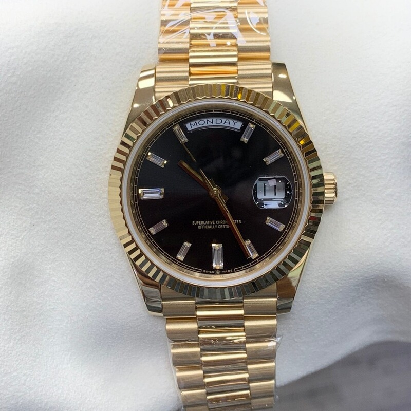 Black Rock Sugar Gold Color Five-Plant Steel Strap Diamond Face Fully Automatic Men's Mechanical Watch Datejust 2024 European and American