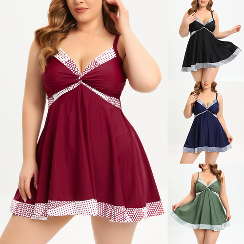  New European and American Plus Size Swimsuits for Women Cross-Border Hot Spring Conservative High Waist Swimming Trunks Swimwear Wholesale Manufacturer