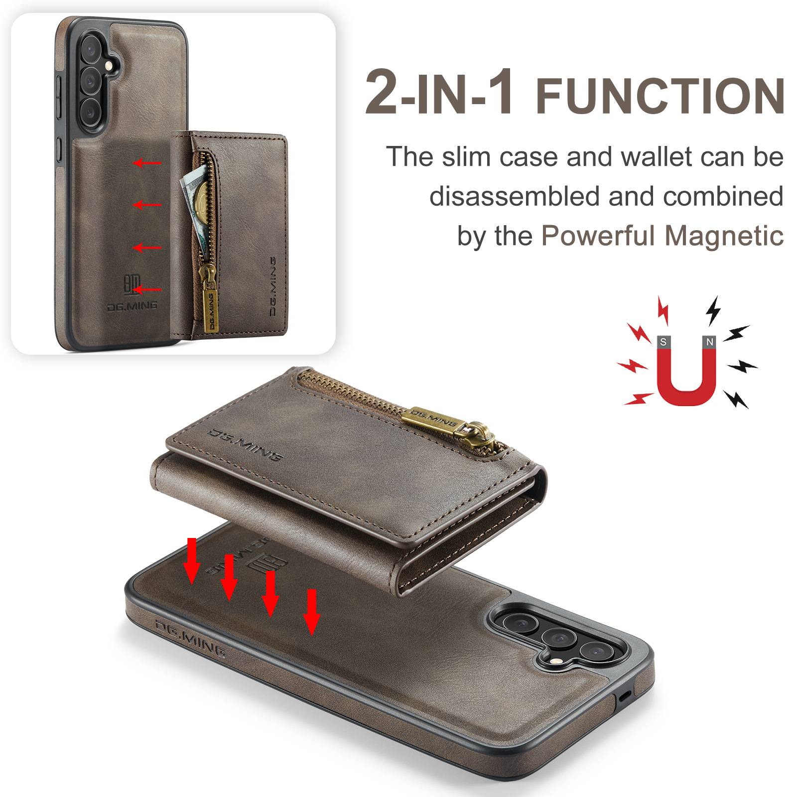 M5 für Samsung S24 magnetische kabellose Ladetelefonhülle S24 Plus Zwei-in-Eins-Anti-Diebstahl-Bürsten-Brieftaschen-Schutzhülle_voghion.com