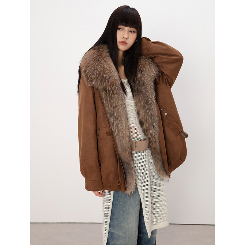 Original Vintage American Style 2025 New Raccoon Fur Coat Women's Goose down Jacket Winter Parka Coat Young