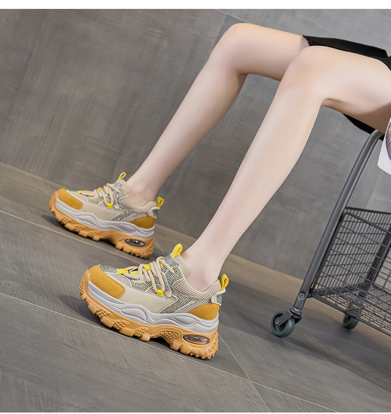 Giày sneaker nữ chunky đế dày phong cách retro, tăng chiều cao, đính đá lấp lánh — M2911 vàng, M2911 be, M2911 đỏ, M2911 xanh lá chi tiết 33