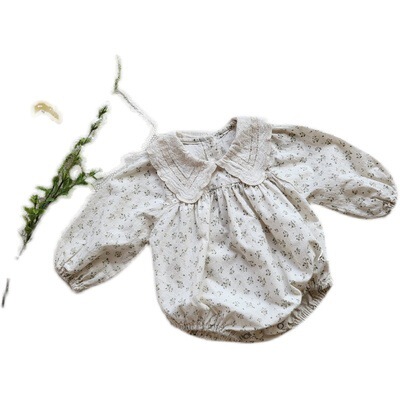  Spring New Korean Style Infant and Toddler Harness Ins Floral Jumpsuit Fresh Lapel Girls Harness