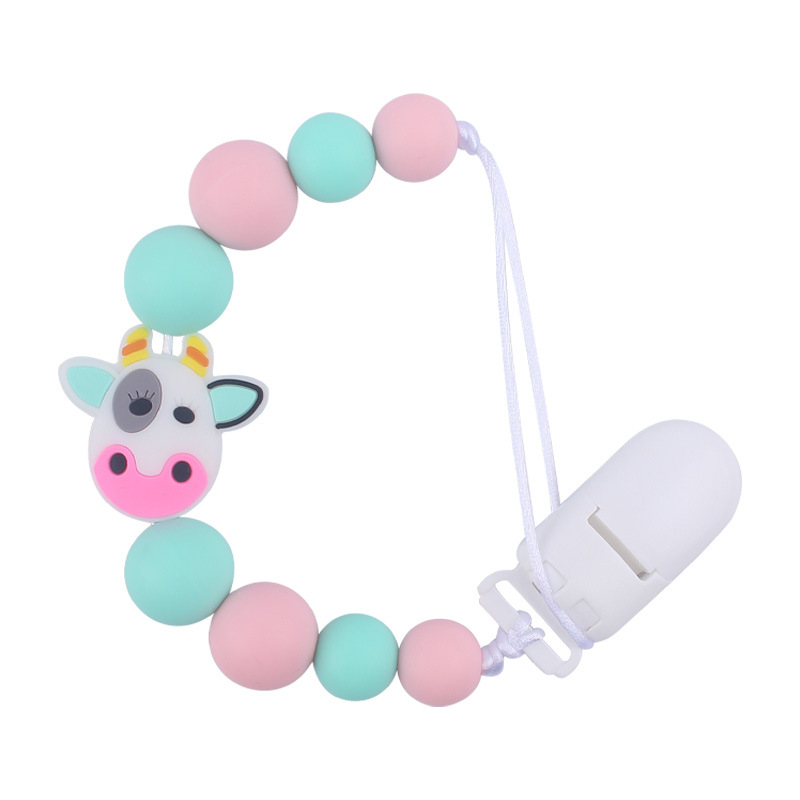 Nuevo bebé de dibujos animados animal pequeño mordedor creativo DIY lindo silicona mordedura molar Cadena de pezón cadena anti-caída