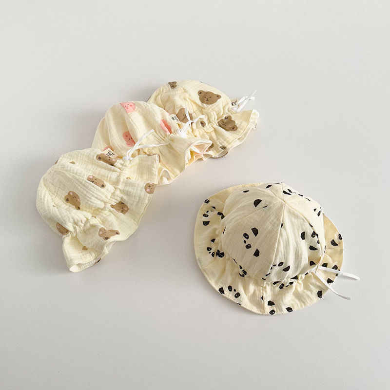 Sombrero para bebés primavera y otoño delgado algodón dibujos animados osos ajustables para bebés varillas sombrero pescador sombrero brotes