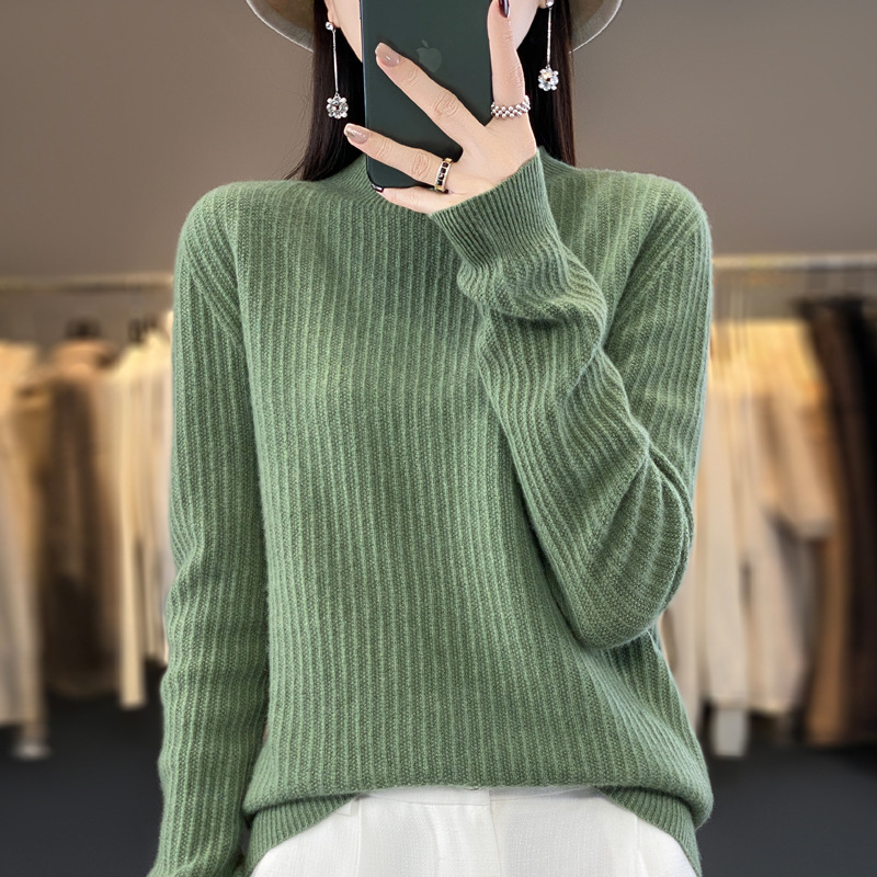 Vertical turtleneck top Loose Women's striped ready-to-wear pure sweater woolen sweater half bottoming autumn and winter first-line fashion