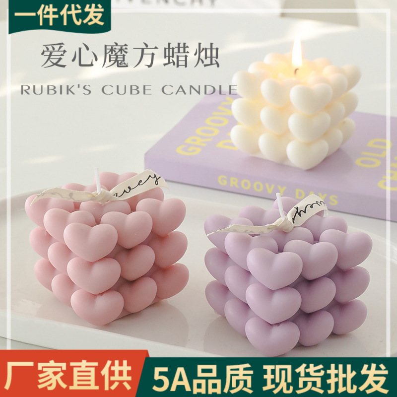 Regalos de San Valentín Recuerdos de aromaterapia navideña Regalos pequeños Cubo de Rubik Decoración de velas en forma de atmósfera romántica en forma de corazón
