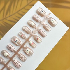 30片手工穿戴美甲新款奶油絲帶小狗可愛百搭可拆卸美甲貼片