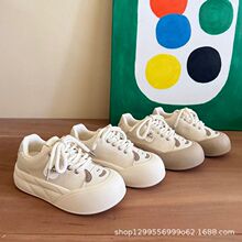 多巴胺大头帆布鞋女款2025新款春季百搭厚底小白鞋小众鞋子面包鞋