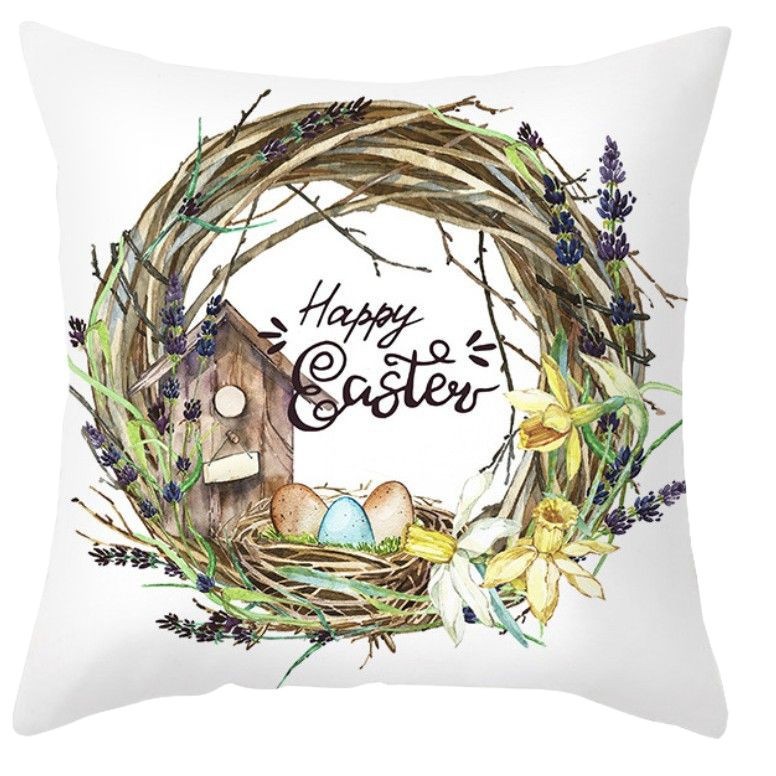 Amazon lino transfronterizo corto peluche conejo de Pascua acuarela guirlandas decorativas para el hogar almohadilla de almohada