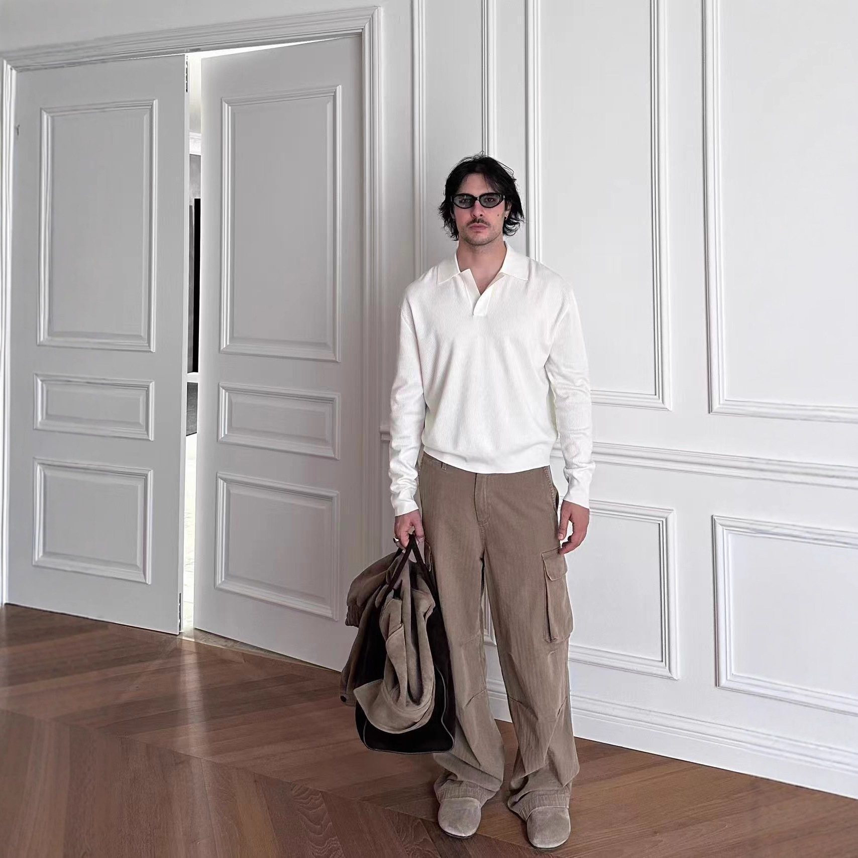 Seagull Collar Long-Sleeved Men's and Women's Polo Shirts T-Shirt Old Money Style Retro Breathable Pleated Inner Pure Color Bottoming t