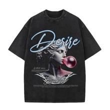 欧美雕塑吹泡泡古希腊神像艺术宽松棉水洗复古直喷男女短袖T恤