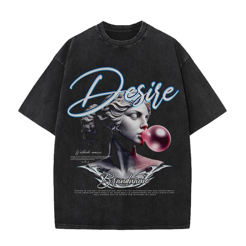 欧美雕塑吹泡泡古希腊神像艺术宽松棉水洗复古直喷男女短袖T恤