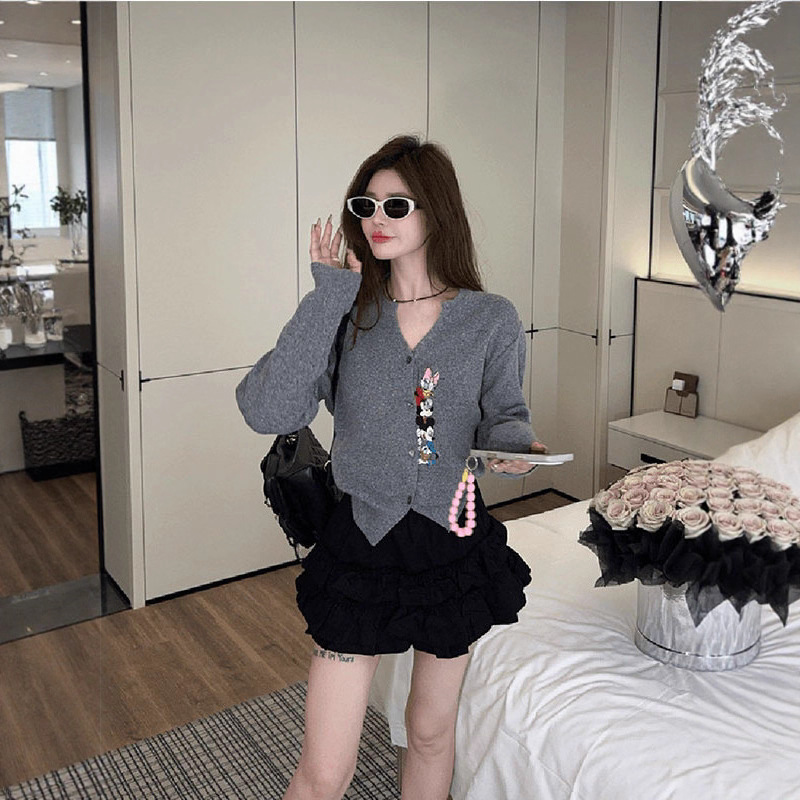 Mickey Embroidered Knitted Cardigan for Women 2025 Spring & Fall New Korean Style Loose Slimming Look Versatile Sweater Jacket Top Trendy
