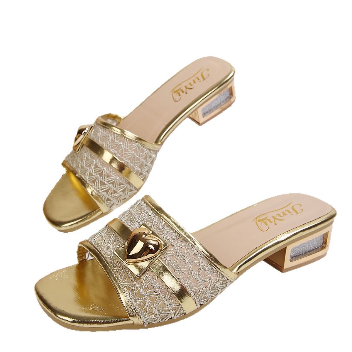 Sandalias de Tacón Alto para Mujer de Cuero Artificial con Puntera Cuadrada y Cadena Decorativa para Verano