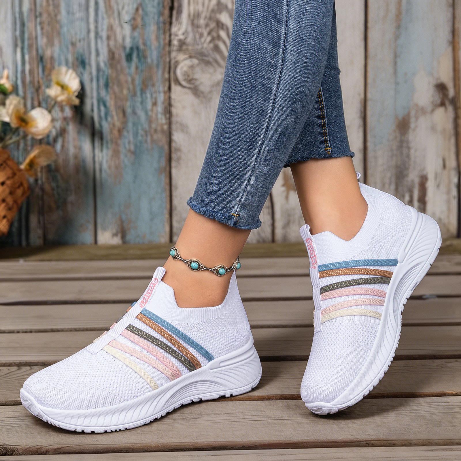Zapatos de mujer 2026 verano nuevo transfronterizo transpirable tela de un pie zapatos casuales con suela suave no cansada zapatos de madre