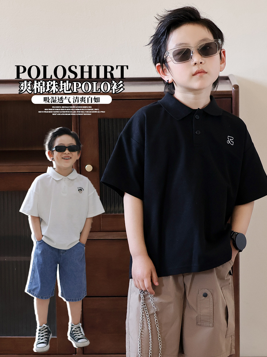 Детская летняя одежда, летняя футболка polo для мальчиков, короткий рукав, в корейском стиле, подходит для подростков, с вышивкой