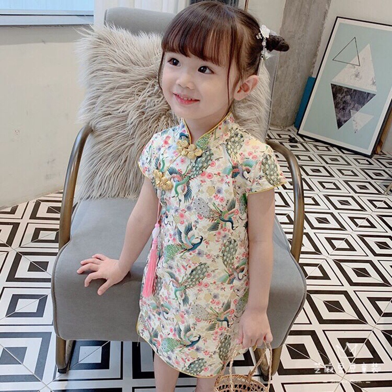 Ropa para niños niñas de verano nuevos niños Delgado cheongsam vestido niña princesa vestido estilo chino retro vestido