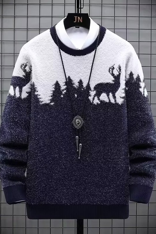 Pull d'hiver épais et oversize pour homme, col rond, coupe ample et tendance, idéal pour adolescents et jeunes adultes. Disponible en noir, marine et bordeaux._voghion.com