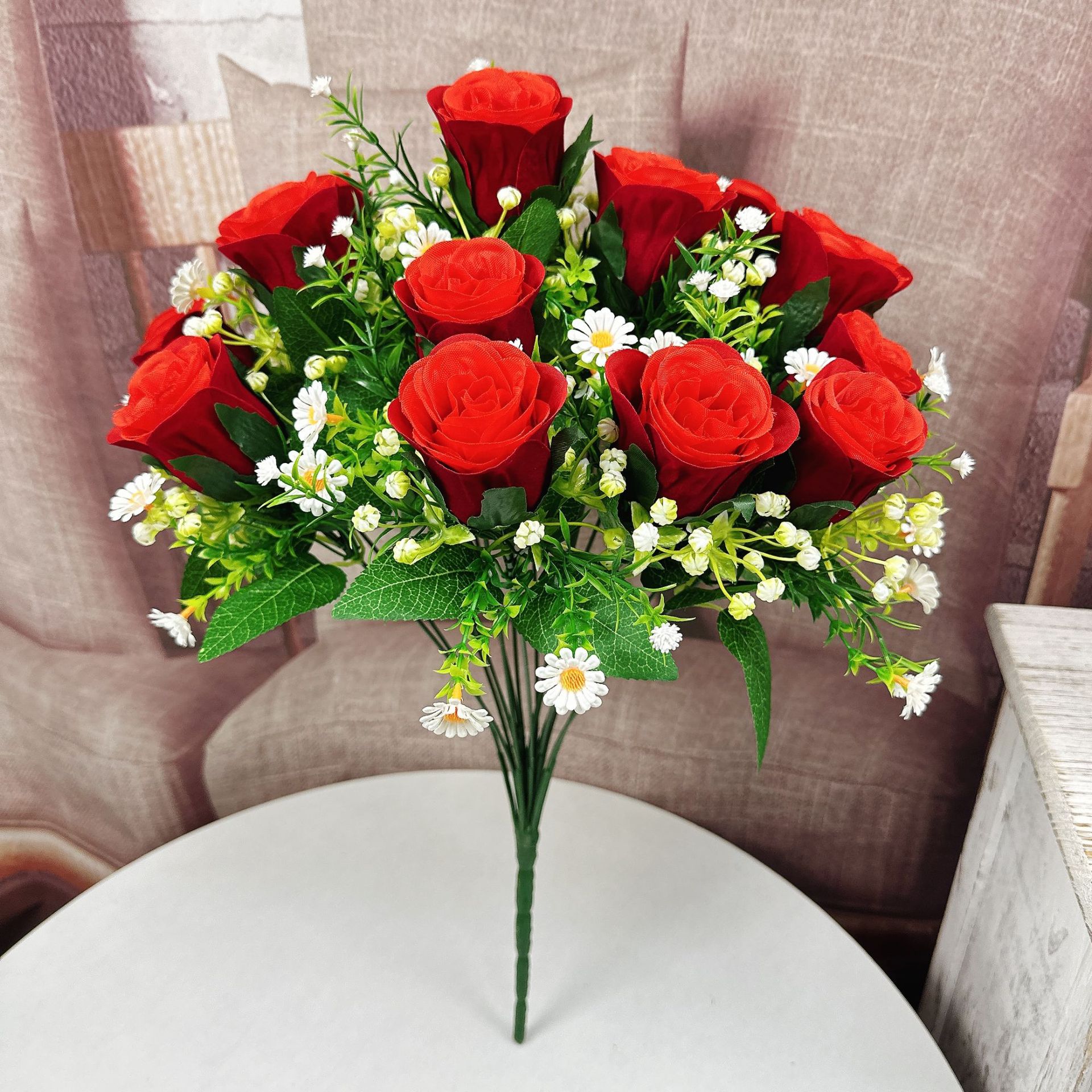 Flores falsas 18 flores de rosa rosa de tela de peluche de mano novia flor interior flor de seda flor de plástico