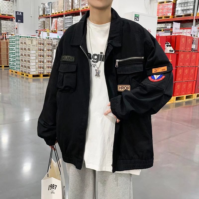 Chaqueta de herramientas de la marca de moda de Hong Kong para hombre 2024 de gran tamaño nueva chaqueta de piloto estilo coreano casual uniforme de béisbol de todo fósforo