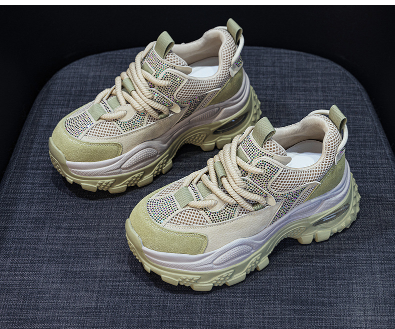 Giày sneaker nữ chunky đế dày phong cách retro, tăng chiều cao, đính đá lấp lánh — M2911 vàng, M2911 be, M2911 đỏ, M2911 xanh lá chi tiết 14