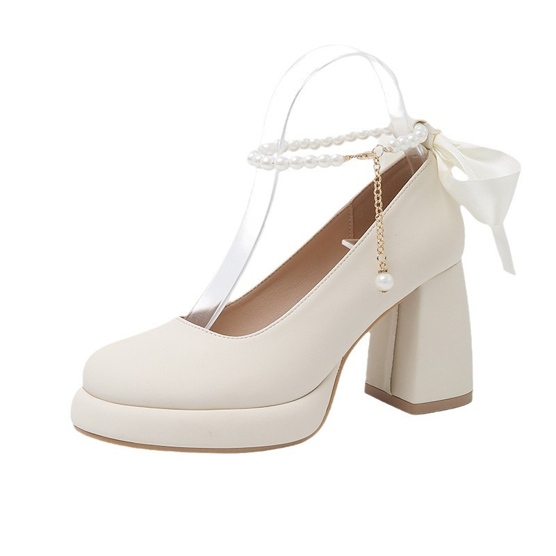 Mary Jane Wedding Shoes para mujer, plataforma impermeable, pies no cansados, tacones altos, dama de honor, novia, vestido de novia, tacón grueso francés, zapatos cuadrados, primavera