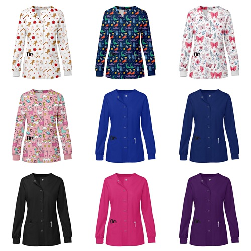 New product stretch printed short-sleeved shirt, nurse's clothes, surgical clothes, doctor's clothes, clinic dental hand-washing clothes