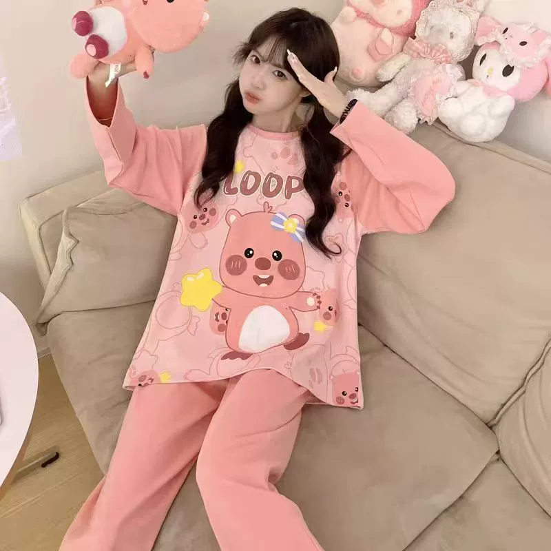 Карикатурные тонкие демисезонные комфортные пижамы, комплект, oversize