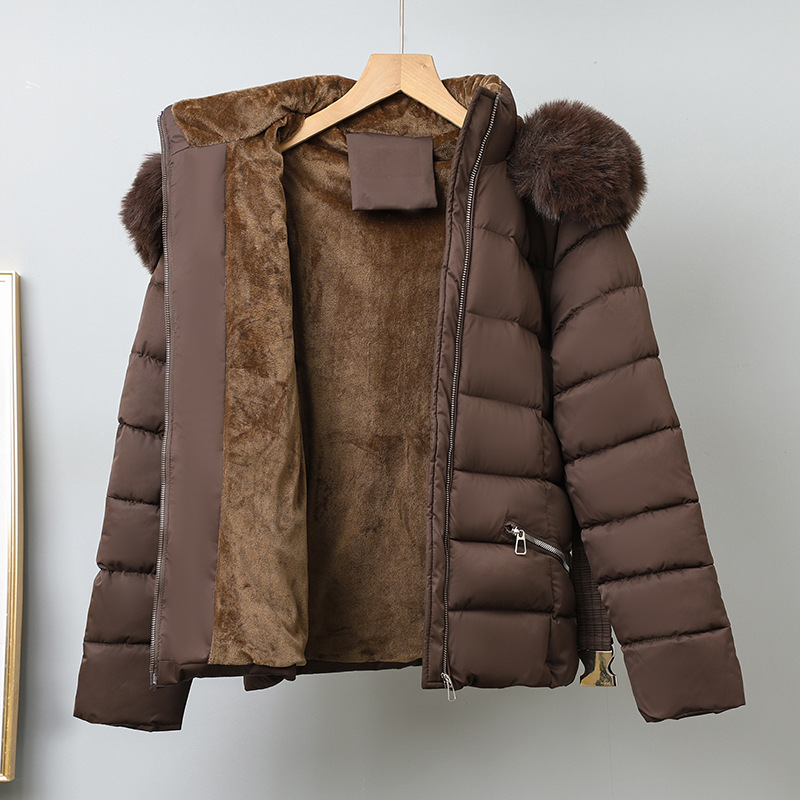 In-Stock Cross-Border European and American Women's Long-Sleeve Ski Jacket with Fleece Lining and Thickened Outer Cotton Jacket