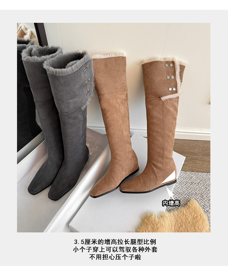 Boot tuyết nữ cổ cao ôm chân, lót lông dày, gót wedge nâng chiều cao, hai kiểu mang — màu xám chi tiết 11