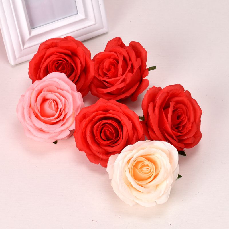 仿真玫瑰花頭 絹布仿真花牆 婚慶婚禮婚車裝飾道具 廠家批發 10cm