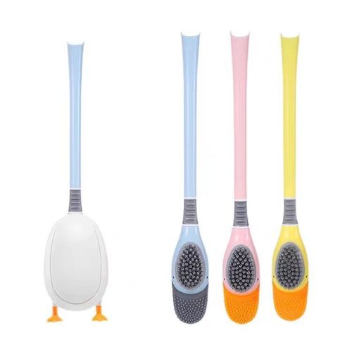 Diving little yellow duck silicone toilet brush household no dead corner wall-mounted toilet brush artifact bathroom cleaning set