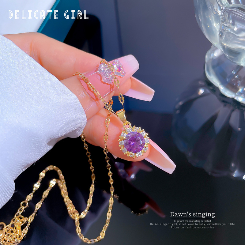 Elegant Geometric Stainless Steel Inlay Artificial Gemstones Necklace 1 Piece