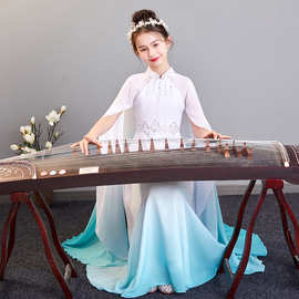 中国风女童古筝汉服2026新款儿童模特走秀演出服古典民乐艺考礼服