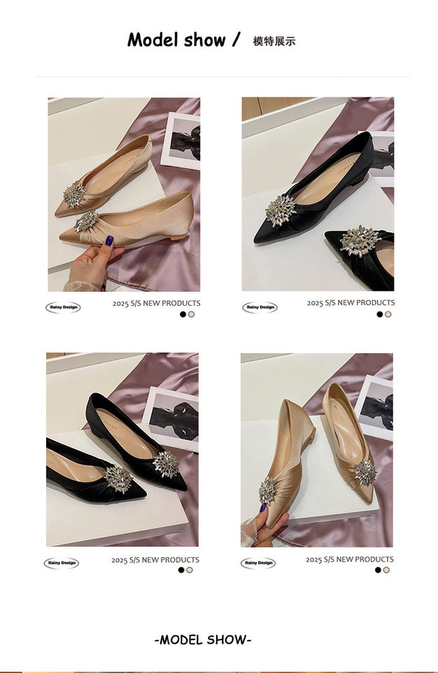 Giày cao gót nữ mũi nhọn chất liệu satin, đế xuồng gót thấp có độn tăng chiều cao bên trong — Màu hồng nude, Màu đen chi tiết 8