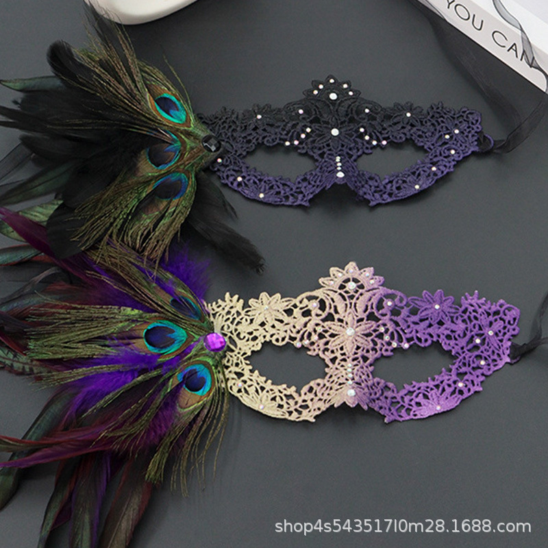 Máscaras de encaje de venta transfronteriza máscaras de plumas de mujer decoración gradiente máscaras de mitad de cara maquillaje de baile accesorios de vestuario sexy
