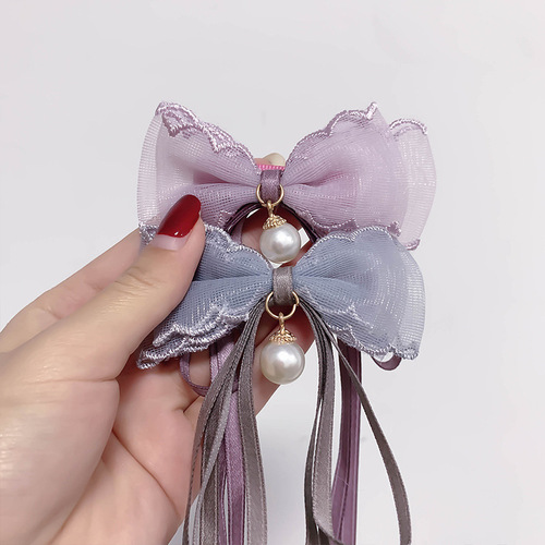 Children's hair accessories, girls' long ribbon bow hair clips, baby hair accessories, ponytail, little girl's temperament hair clips wholesale